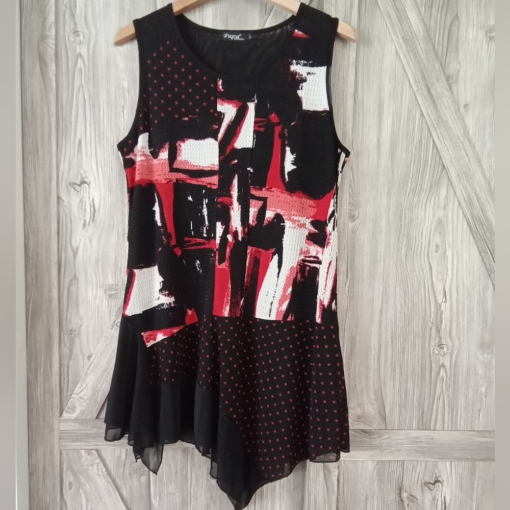 Papa Black Red White Mesh Tunic Dress L
